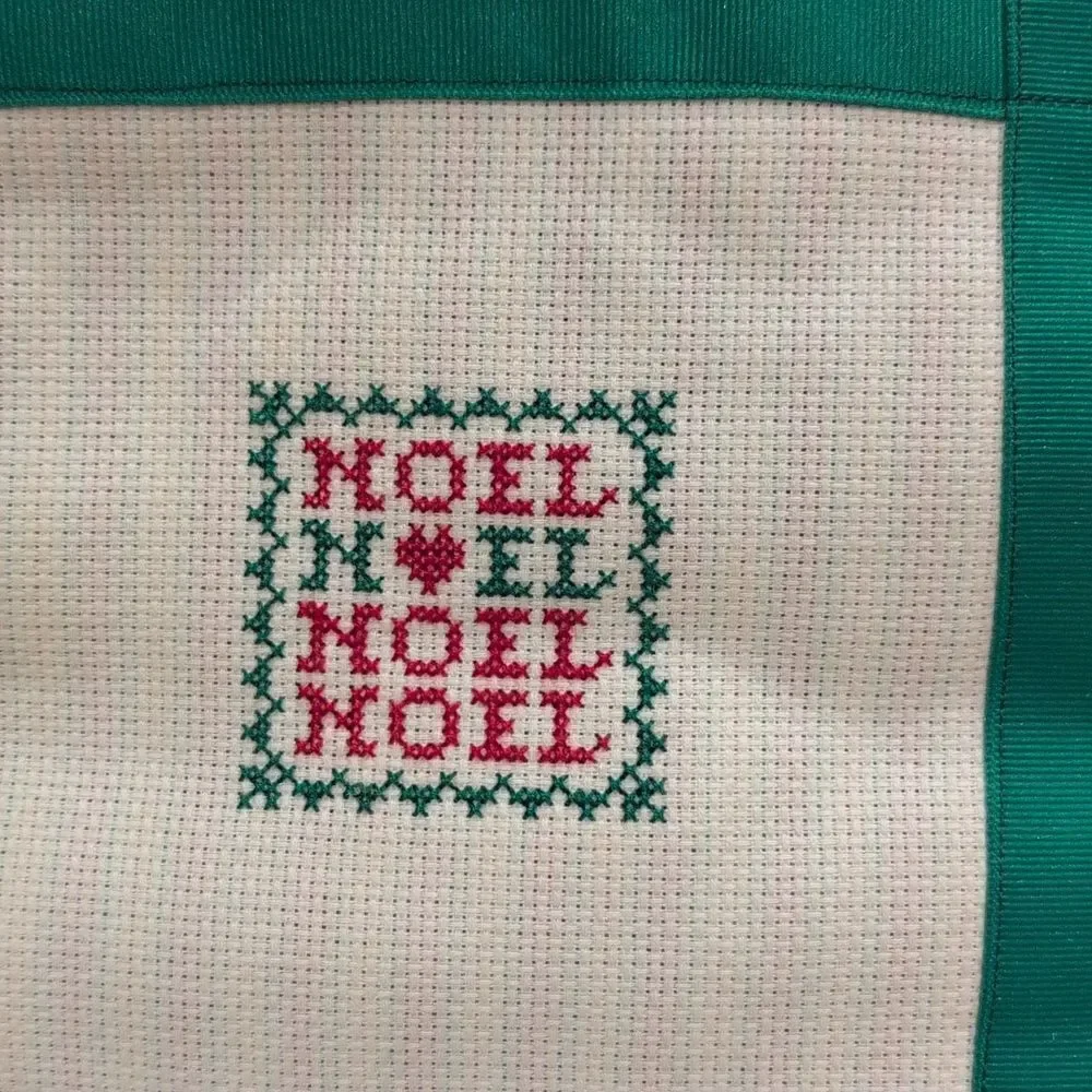 Handcrafted Festive Red and Green Ruffled Cross-stitch Holiday Pillows Set of 2